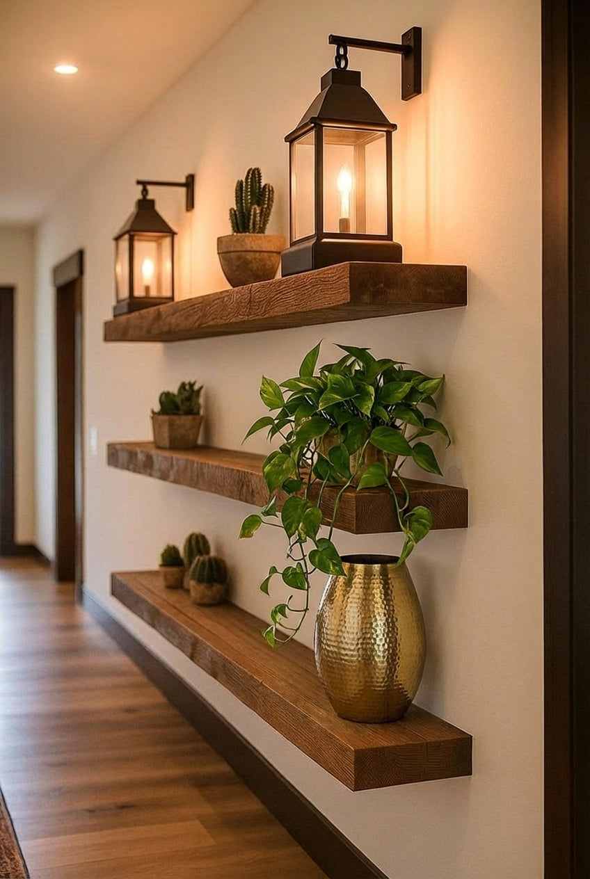 Rustic Hallway Shelves